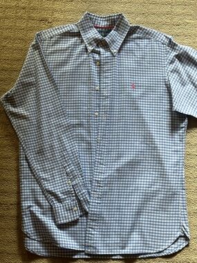 Ralph Lauren Light Blue and White Gingham Button-Down Shirt